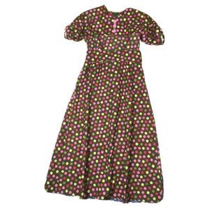 Vintage 70s Womens Polka Dot Maxi Dress Long Frock